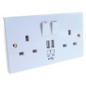 2 Way UK Mains Power Socket With USB Charging Ports Connection Wall Plate P