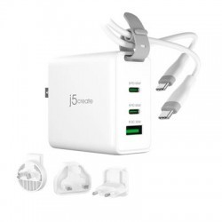 J5Create 65W GaN USB-C 3-Port Traveler Charger with Changeable AC plugs and