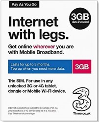 3 Three 3GB 5G / 4G Mobile Broadband Data Sim Card Pay As you Go Preloaded