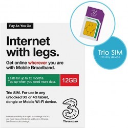 3 Three 12GB 5G / 4G Mobile Broadband Data Sim Card Pay As you Go Preloaded